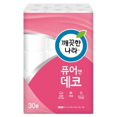 화장지/깨끗한나라 화장지 퓨어앤데코 3겹 30m 30롤