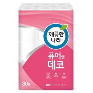 화장지/깨끗한나라 화장지 퓨어앤데코 3겹 30m 30롤