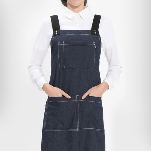 Stylish H형 단색 앞치마(데님/네이비)